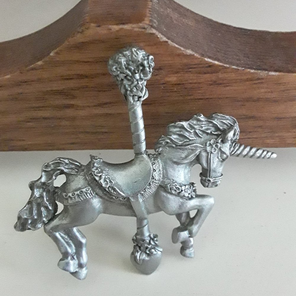 Vintage SPOON Pewter Carousel Unicorn Pin - UNISEX